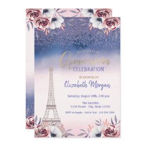 Diamonds,Eiffel Tower Ombre Roses Quinceanera