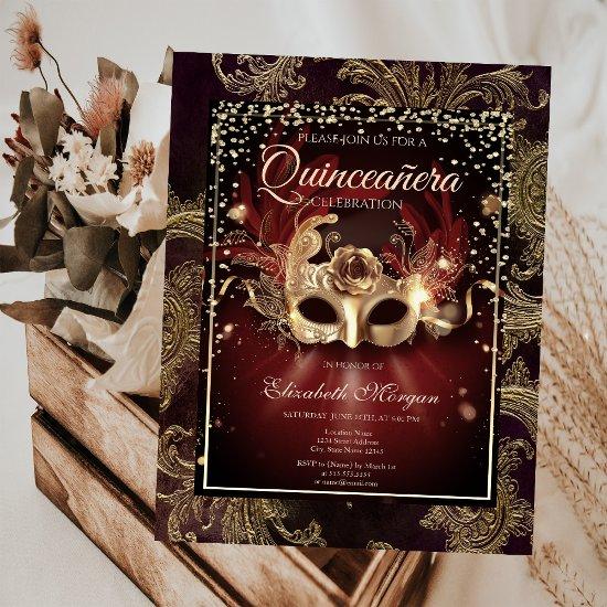 Diamonds Floral Damask Masquerade Quinceañera