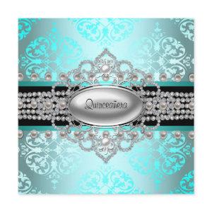 Diamonds Pearls Teal Blue Quinceanera