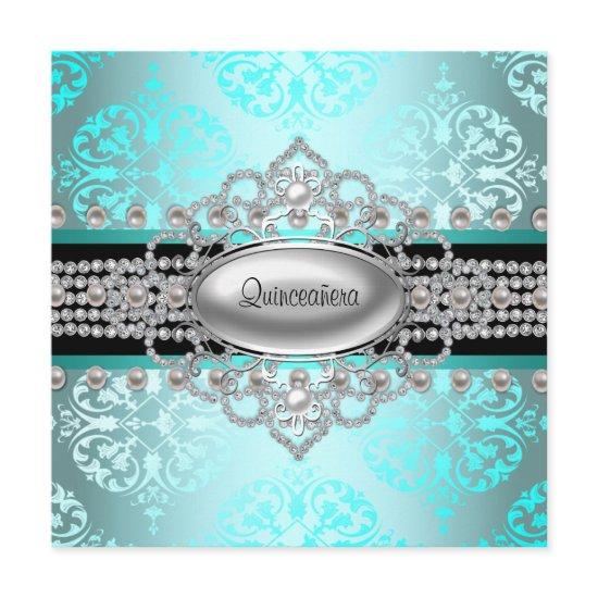 Diamonds Pearls Teal Blue Quinceanera