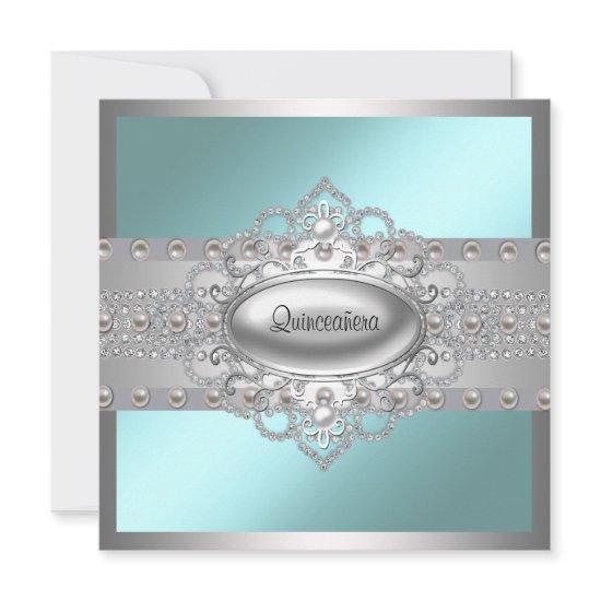 Diamonds Pearls Teal Blue Quinceanera