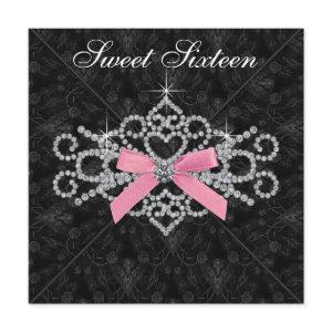 Diamonds Pink Black Damask Sweet 16 Birthday Party