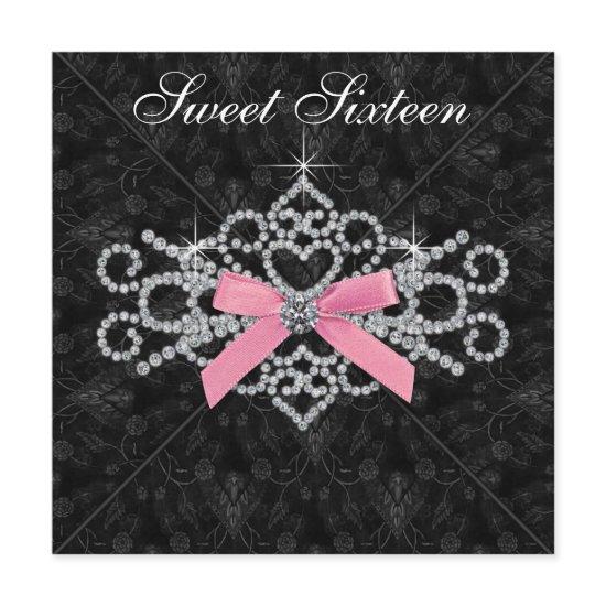 Diamonds Pink Black Damask Sweet 16 Birthday Party