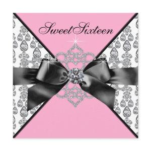 Diamonds Pink Black Sweet 16 Birthday Party