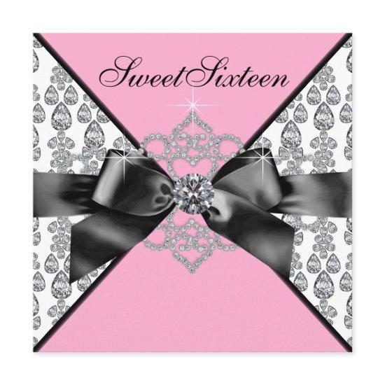 Diamonds Pink Black Sweet 16 Birthday Party