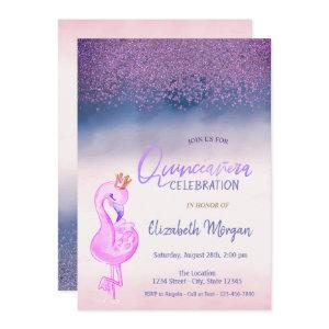 Diamonds,Pink Flamingo Crown Ombre  Quinceañera
