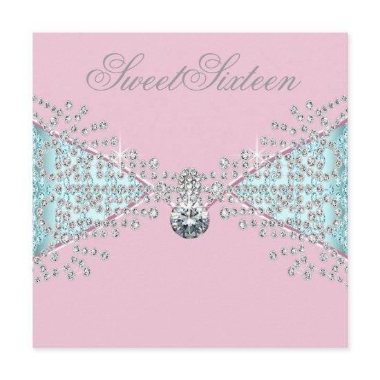 Diamonds Pink Teal Blue Sweet Sixteen Birthday