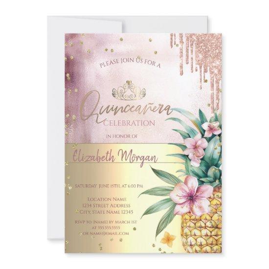 Diamonds,Rose Gold Glitter Drips,Pineapple