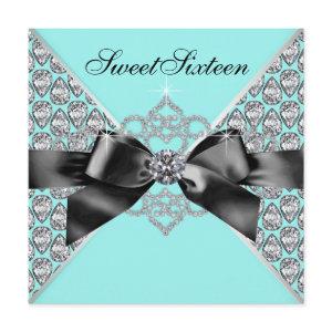 Diamonds Teal Blue Black Sweet 16 Birthday Party