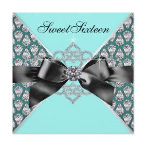 Diamonds Teal Blue Black Sweet 16 Birthday Party