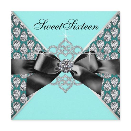 Diamonds Teal Blue Black Sweet 16 Birthday Party