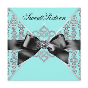Diamonds Teal Blue Black Sweet 16 Birthday Party