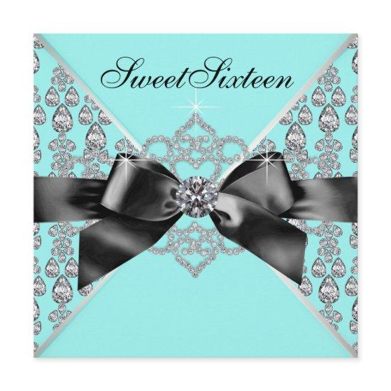 Diamonds Teal Blue Black Sweet 16 Birthday Party