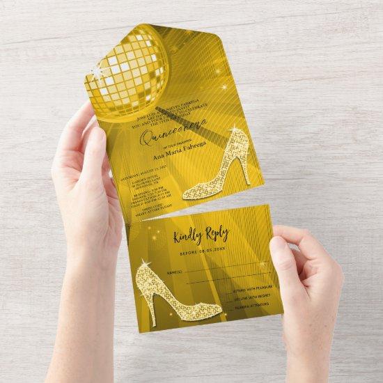 Disco Ball and Heels Gold Quinceañera All In One