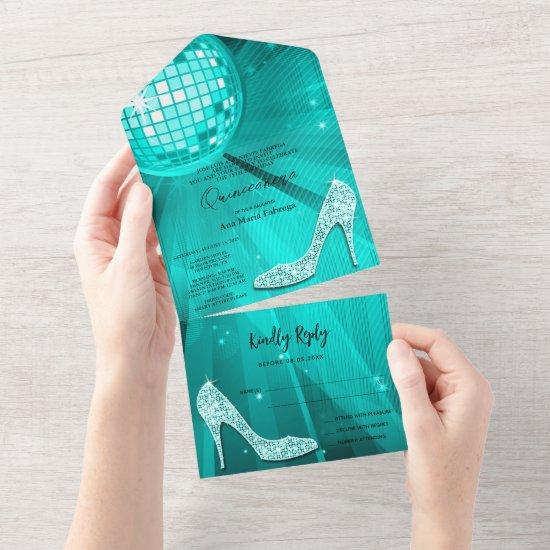 Disco Ball and Heels Teal Quinceañera All In One