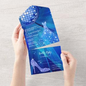 Disco Ball, Stiletto & Ball Gown Blue Quinceañera All In One