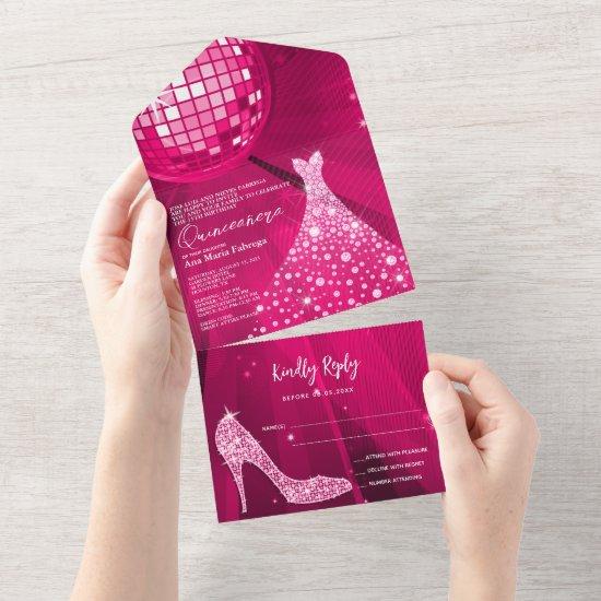 Disco Ball, Stiletto & Ball Gown Pink Quinceañera All In One