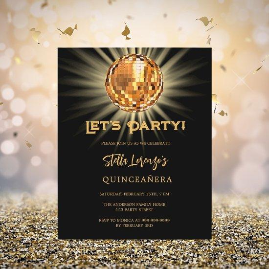 Disco black gold Quinceanera budget