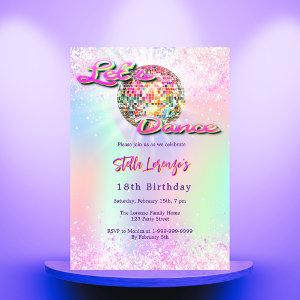 Disco dance party pink holographic birthday