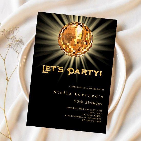 Disco party black gold birthday