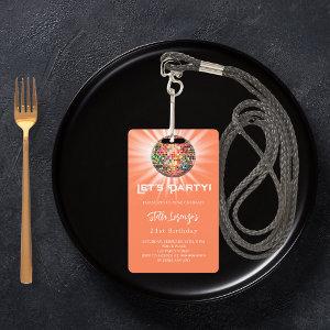 Disco party coral orange birthday  badge