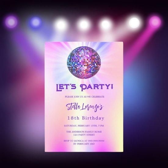 Disco party pink holographic birthday