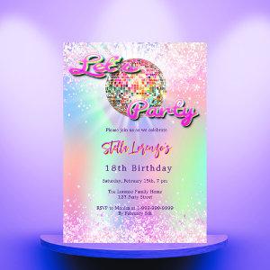 Disco party pink mint green holographic birthday
