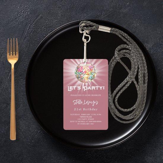 Disco party rose gold birthday  badge