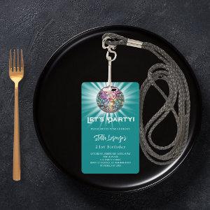 Disco party teal green birthday  badge