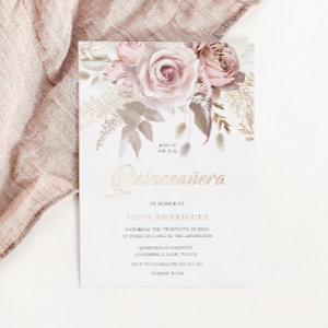 Divine Rose Gold Blush Floral Quinceanera Foil