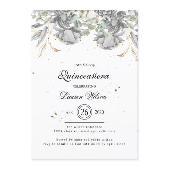 dramatic silver gold floral Quinceanera