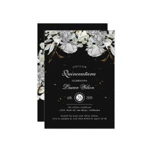 Dramatic Silver Gold Floral Quinceanera
