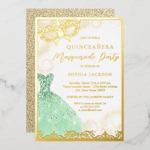 Dress Gold Green Masquerade Party Quinceanera  Foil