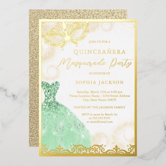 Dress Gold Green Masquerade Party Quinceanera  Foil