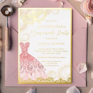 Dress Gold Pink Masquerade Party Quinceanera  Foil