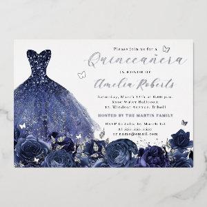 Dress Navy Silver Butterfly Floral Foil