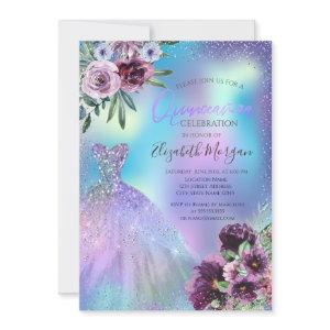 Dress,Violet Flowers Holographic Quinceañera