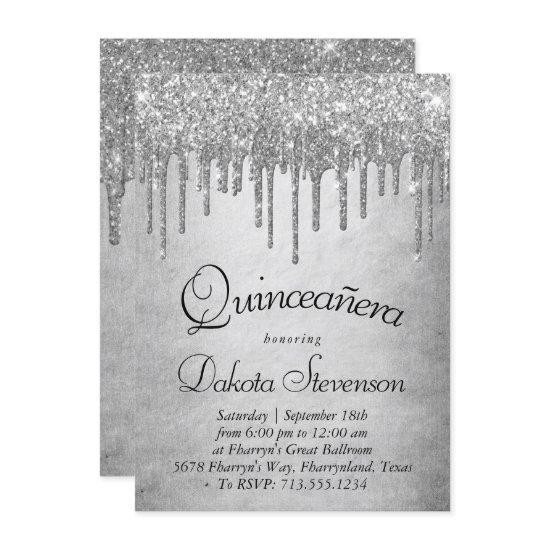 Dripping Silvery Glitter | Platinum Quinceanera