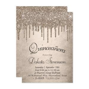Dripping Taupe Glitter | Champagne Quinceanera