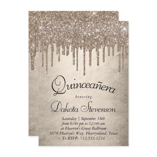 Dripping Taupe Glitter | Champagne Quinceanera