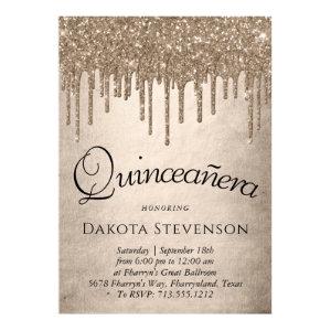 Dripping Taupe Glitter | Champagne Quinceanera Poster