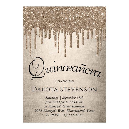 Dripping Taupe Glitter | Champagne Quinceanera Poster