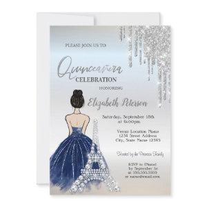 Drips,Blue Dress Girl Eiffel Tower Quinceañera