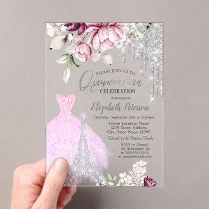 Drips,Dress,Eiffel Tower Lilac Roses Quinceañera Acrylic