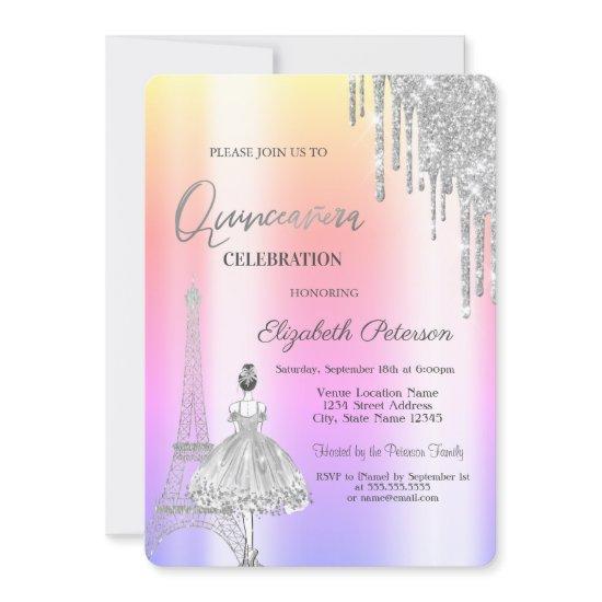Drips,Eiffel Tower Ballerina Ombre Quinceañera