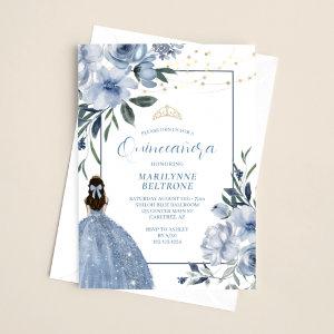 Dusty Blue and Gold Floral Quinceañera