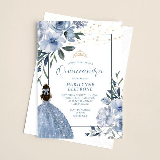 Dusty Blue and Gold Floral Quinceañera