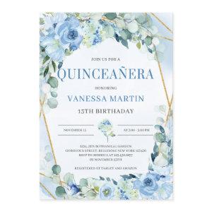 Dusty Blue and Gold Geometric Frame Quinceanera