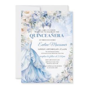 Dusty Blue and Ivory Flowers Blue Princess Dress