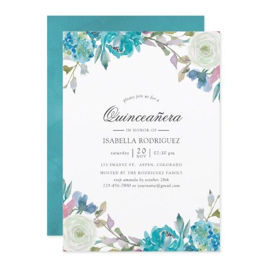 Dusty Blue and Turquoise Floral Quinceañera